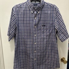 Chaps Classic Fit Men's XL Button Down Blue Dress Shirt *VERY GOOD* Short Sleeve