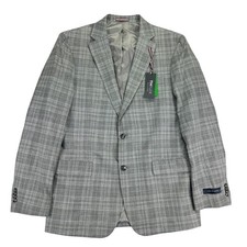 Tommy Hilfiger Mens TH Flex Modern Fit Plaid Windowpane Sport Coat Gray Blue 44L