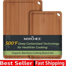 Butcher Block 2-Pcs Carbonized Bamboo Cutting Board Set With Juice Groove For...