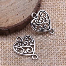 20/50PCS Antique Silver Filigree HEART Connector Charm Pendant XCS46