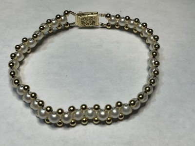 Schönes zartes Perlenarmband aus Nachlass 14 Karat Gelbgold, 7,5 Zoll lang, 7,4 Gramm
