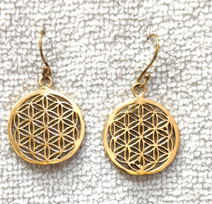 Authentic Flower of Life Dangle Earrings 925 Sterling Silver Gold Plated Sacred Geometry