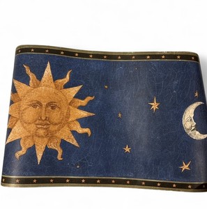 VTG Celestial Sun Moon Stars Wallpaper Border Blue Preplasted