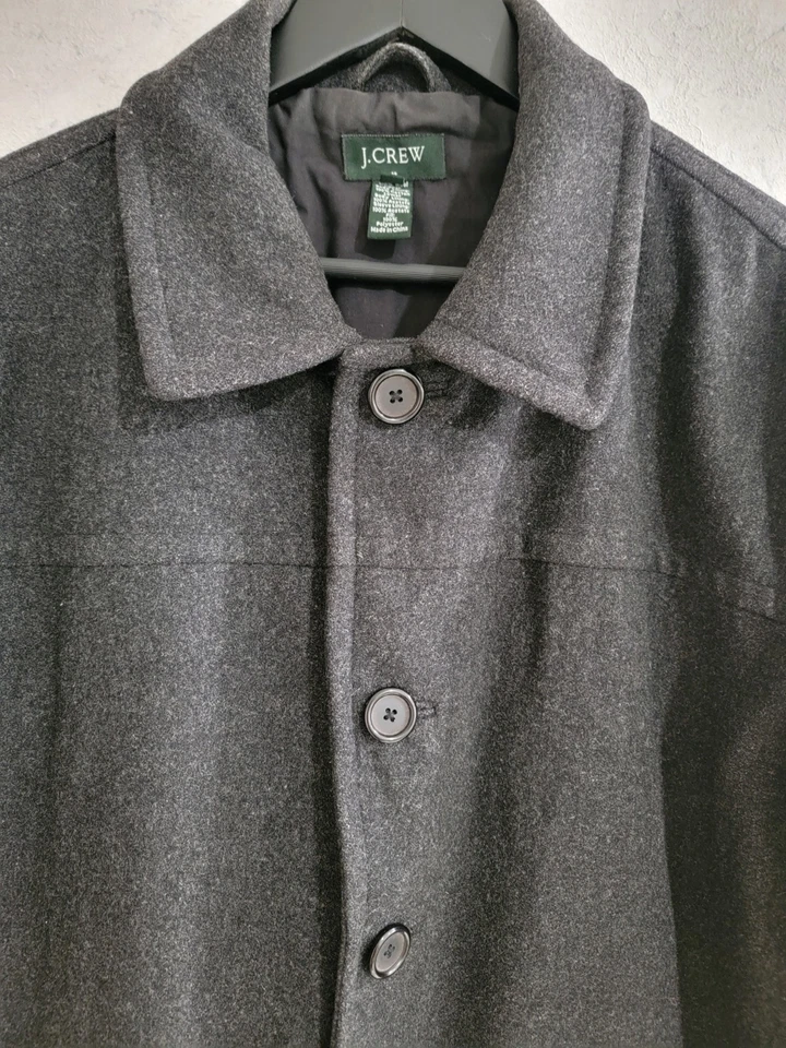 Abrigo J Crew Para Hombre Grande Gris 100% Lana Abotonable Abrigo Coche Clásico Bolsillos Forrado Foto 2 de 4