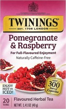 Pomegranate Raspberry Herbal Tea Individually Wrapped Bags, 20 Count Pack of