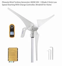 Pikasola Wind Turbine Power Generator 400W 24V - 3 Blade With Charge Controller