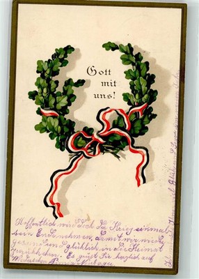 39883193 - Oak Leaf Wreath with Black, White and Red Bow God with Us!