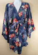 Victoria Secret Silk Floral Kimono Robe Women's One Size Fits Most Blue