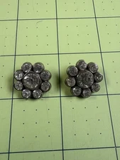 A Par Of Rhinestone Buttons, Vintage, Flower Shaped, .75” Diameter, VGC