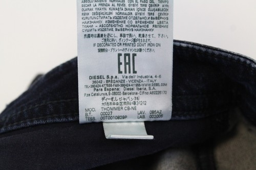 Pantalones de mezclilla para hombre DIESEL Thommer CB-NE 085AZ W28 gris azul ajustados encerados elásticos * - Imagen 7 de 9