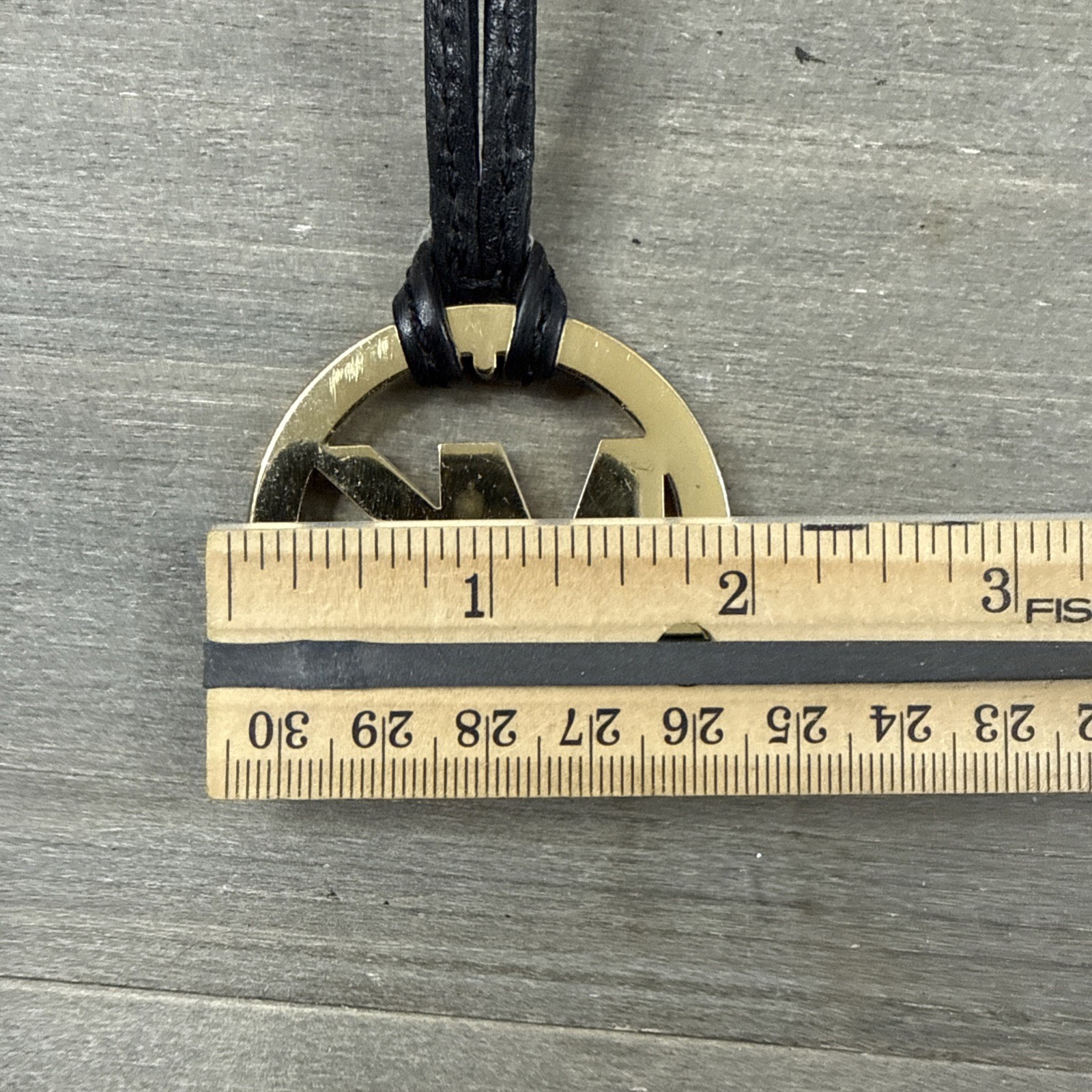 Michael Kors Gold Tone Black Leather Keychain Bag Hang Tag Charm 2" thumbnail 7