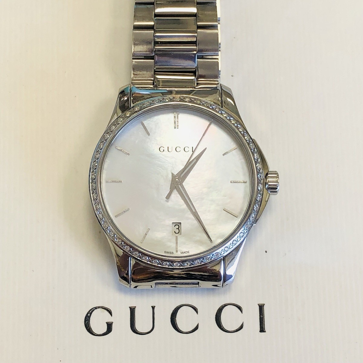 Gucci G-Timeless 38 mm Diamond Bezel MOP Dial Unisex Quartz Watch