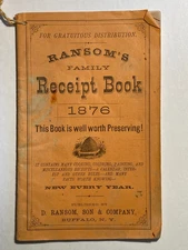 1876 Family Receipt Book by D Ranson Son & Company Buffalo NY, Burlington VT