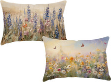 Spring Summer Flowers Lumbar Pillow Covers 12X20 Inch Set of 2 Lavender Floral M