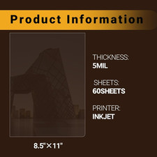 Inkjet Transparency Film 5Mil 60 Sheets 100 Clear Overhead Projector Film fo...