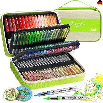 VividHues 120 colors Acrylstifte Set ? Brush Tip Acrylmarker für Steine, Holz, 
