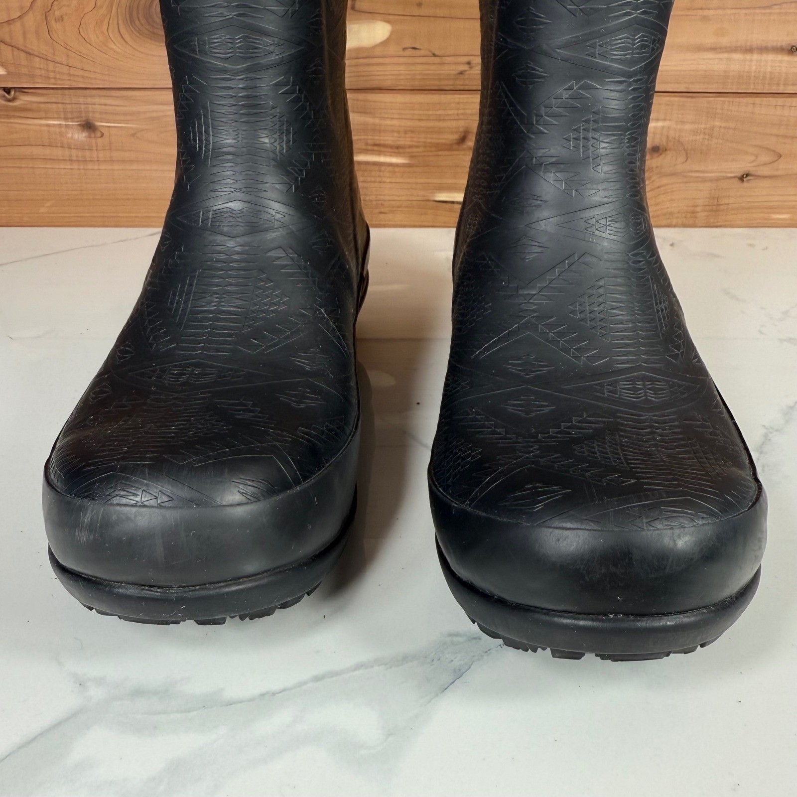 Pendleton Black Geometric Pattern Rubber Rain Boo… - image 4