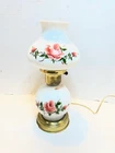 Vintage Floral Hurricane Parlor Lamp Painted Shade White Milk Glass 13.5" - READ