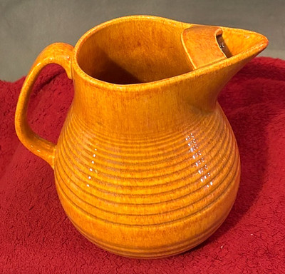 VTG 1940's Bauer Pottery Orange Ringware Water/Juice Pitcher-CA Pottery-7.5''-EUC