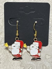 Snoopy Santa Christmas Holiday Gold Loop Enamel Drop Dangle Earring Set