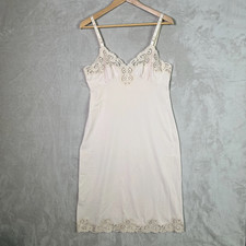 Vintage Shadowline Full Slip Dress Beige Floral Lace Y2K Coquette 36 Tall S/M