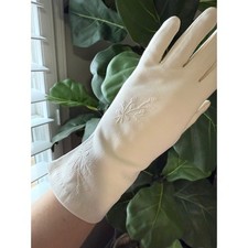 Womens Vintage Cream Driving Gloves 100 Cotton Bow Leaves Embroidered 7 Holiday