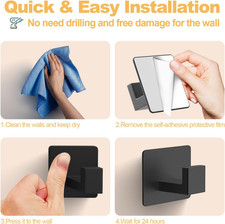 Adhesive Hooks Towel Hooks - 2 Pack Aluminum Wall Hooks Towel Hanger Shower H...