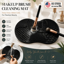Silicone Makeup Brush Cleaning Mat Deep Clean Scrubber Pad Beauty Tool black