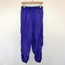 Vintage 80s 90s Lined Nylon Windbreaker Track Pants Size S Purple Ankle Zips