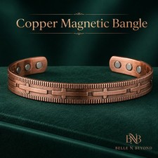 Men's Copper Magnetic Cuff Bracelet 6 Magnets Adjustable Cross Bangle