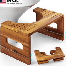 Bluewest Foldable Toilet Stool, 7 and 9 Inch Adjustable Height, Large, Acacia