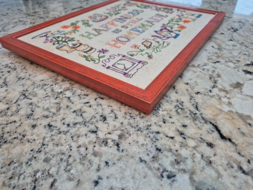 Vintage Framed Crewel Embroidery Happiness is Still Homemade 12X15 Embroidered - Picture 9 of 12