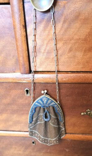 Antique Victorian Metal Mesh Coin Purse 7"x5" Made in France Purse Crushed Turqu - Picture 12 of 15