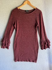 Lulus Bodycon Sweater Knit Dress Flutter Sleeve Knee Length Maroon Large