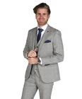 Men's Formal Slim Fit Grey Windowpane Suit Tweed Check Wedding 3 Piece Set