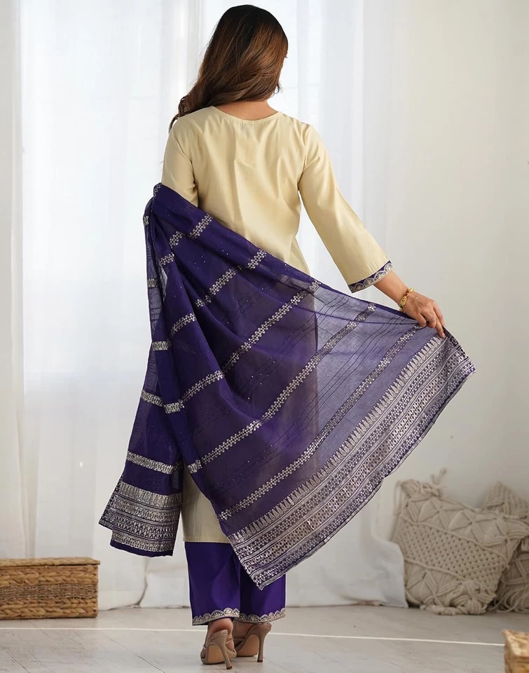 Conjunto de pantalón Kurta recto bordado viscosa rayón con dupatta para mujer Foto 3 de 4