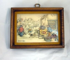 Anton Pieck 3D Shadow Box Diorama Papier-mâché Art Snow Street Cart Dog 8x6