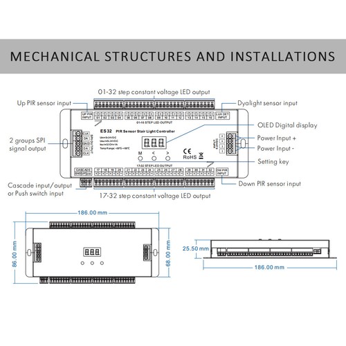 PIR Sensor Stair DIMMER Controller 32CH RGB Pixel SPI LED Strip Light Stairway - Picture 11 of 38
