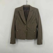 Ann Taylor Womens Suit Jacket Brown Textured Stretch Button Lined Pockets 6