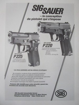 7/1979 PUB SIG SAUER P220 P225 PISTOLE ARMEE POLICE SUISSE ORIGINAL FRANZÖSISCHE ANZEIGE