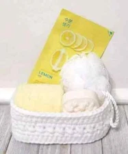 handmade crochet gift basket spa modern lemon soap set essential mask new