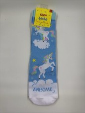 Girl's Unicorn Crew Socks, Blue, Shoe Size 6-8, 1 Pair