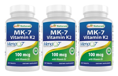 3 Pack Best Naturals Vitamin K2 (MK7) with D3 100 mcg 180 tablets