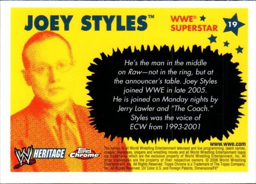 2006 Topps Heritage Chrome WWE Wrestling Card #19 Joey Styles - Picture 2 of 2
