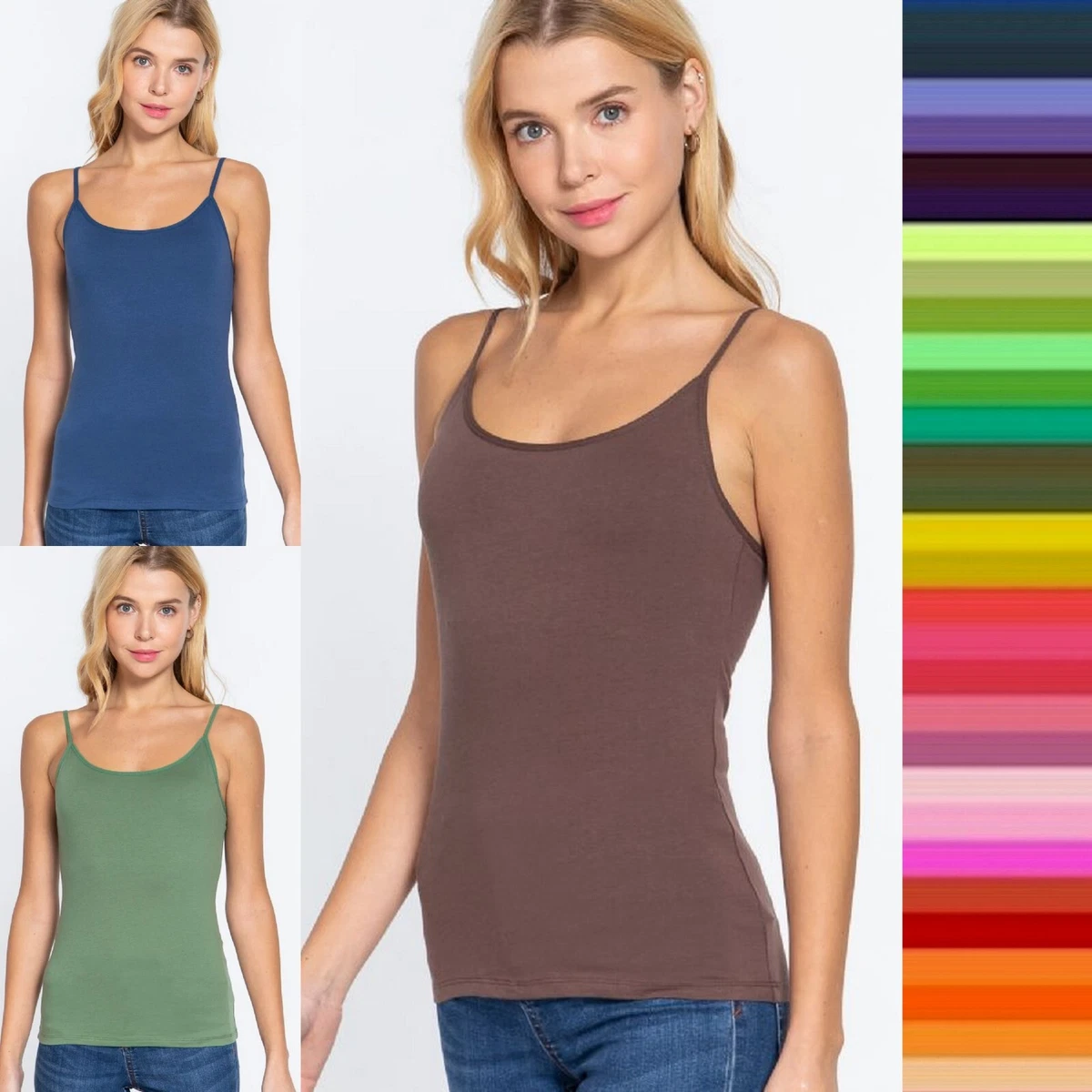 Slim Fit Women's Cotton Cami with Shelf Bra Soft Stretch Layering Basic  Tank Top