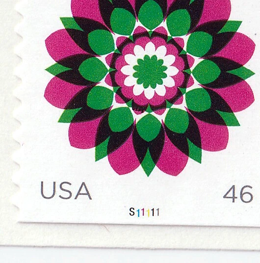 US # 4722-25 / 4725a Kaleidoscope Flowers 46c (2013) - P# Coil Strip of 9 Stamps - Image 2 of 3