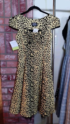 Hearts and Roses Yellow Dress: Sz Sm,  stretch w/black velvet leopard pattern