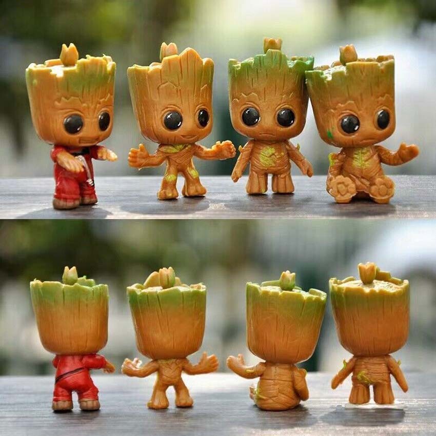 4pcs Cute Baby Groot Mini Figure Toy Desk Car Ornaments Kids Gift
