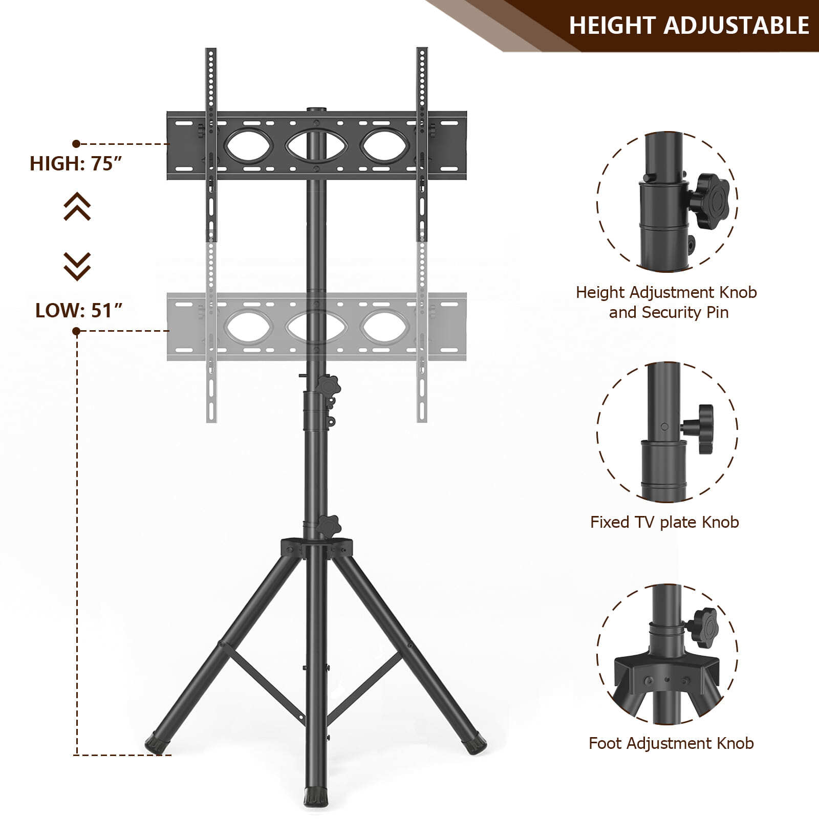 Modern Portable Tripod TV Stand with Swivel & Tilt Mount for 3275 inch