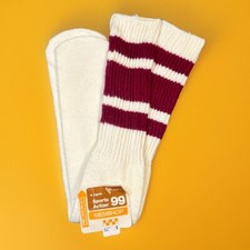 VTG Tube Socks 10-13 80's NOS Retro Striped Burgundy Football Sports USA 90s